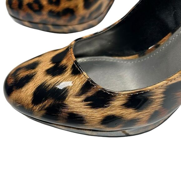 Worthington Leopard Print High Heels Closed Almond Toe Shiny Cheetah Print Pumps - Picture 9 of 12